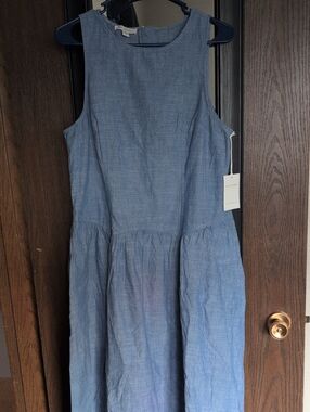 Sleeveless Chambray A-Line Dress in Light Blue